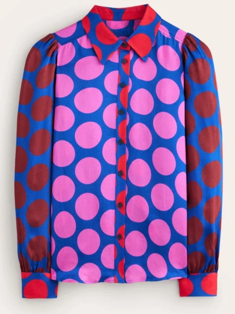BODEN Hammered Satin Shirt-Tickled Pink Polka Dot Size 8 - Picture 4 of 13